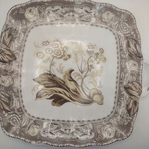 Antique Reflections Godinger Square Cake Plate Brown Floral Decorative Tray 9x9‎